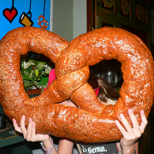 Who is behind the giant pretzel?